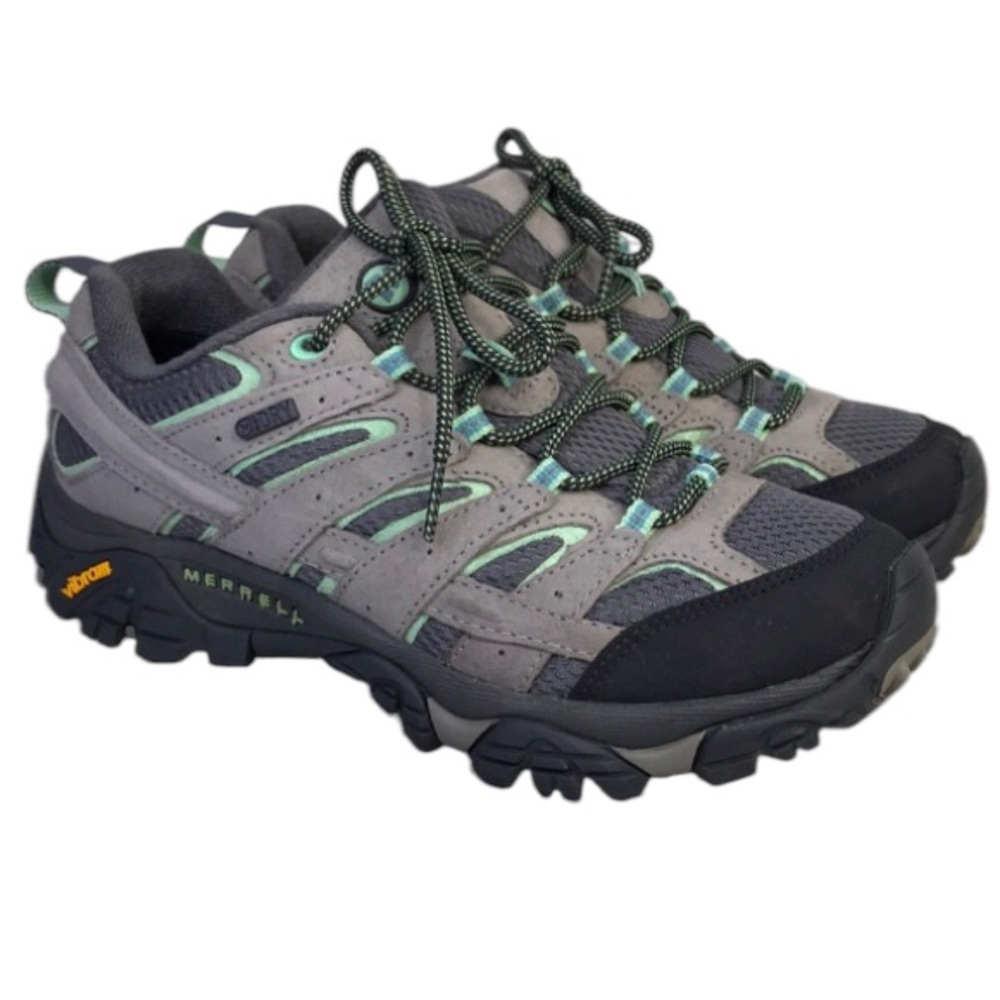 Merrell Gray and Green Hiking  SuedeWidth Lace Up Athletic Shoes for Women 9.5